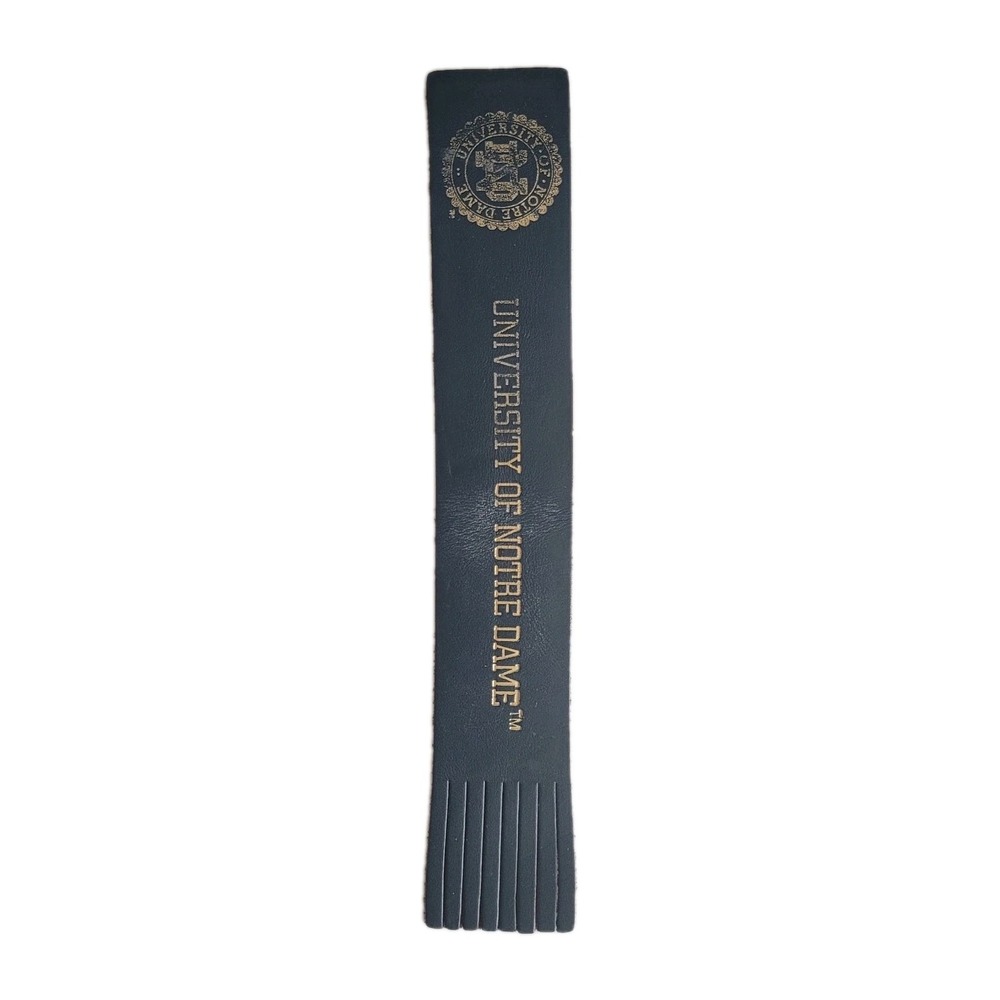 Vintage University Notre Dame‎ Bookmark Leather Fringe Black Gold Embossed